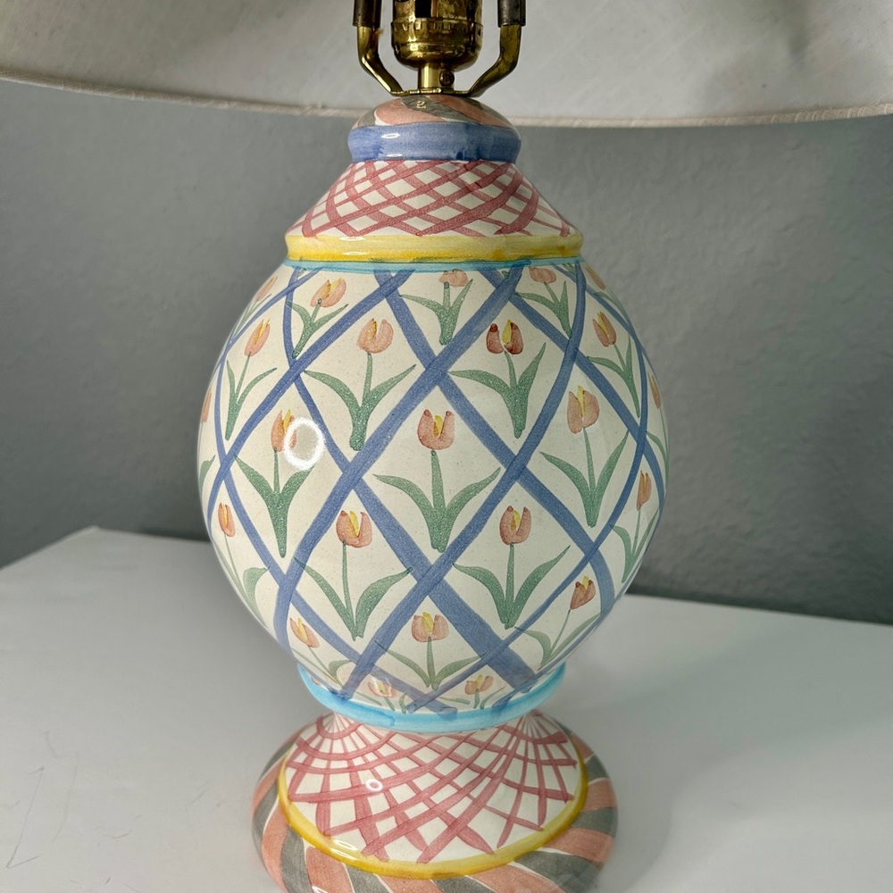 Vintage Bearded Iris Mackenzie Childs Table Lamp Cottagecore 1994 Whimsical - Picture 2 of 11